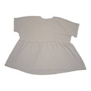 Auslook Women's Plus Blue Babydoll V-neck Crepe Short Sleeve Tunic Top Size 3X